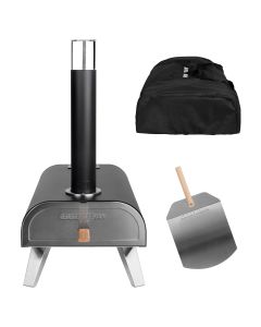 Black 12" Pizza Oven Wood Pellet with Paddle & Carry Bag