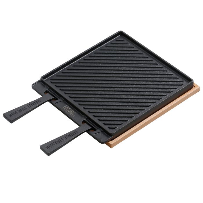 George Foreman GFDSGP01 Dual Sided Griddle Plate with Beech Tray Black